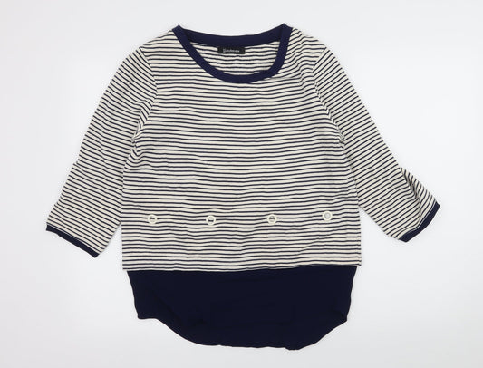 Kaleidoscope Womens White Striped Jersey Pullover Sweatshirt Size 12