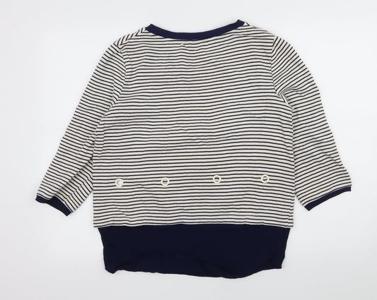 Kaleidoscope Womens White Striped Jersey Pullover Sweatshirt Size 12