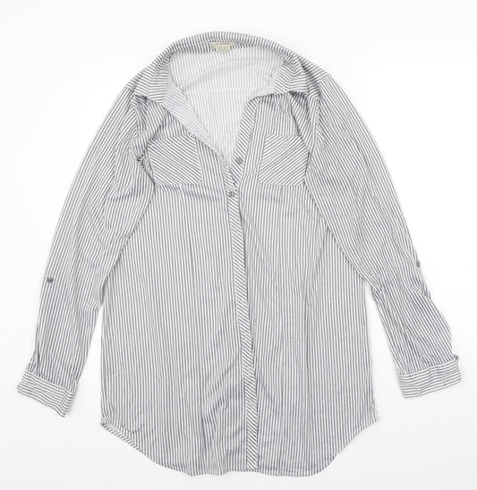 Pasport Womens Grey Striped  Basic Button-Up Size L