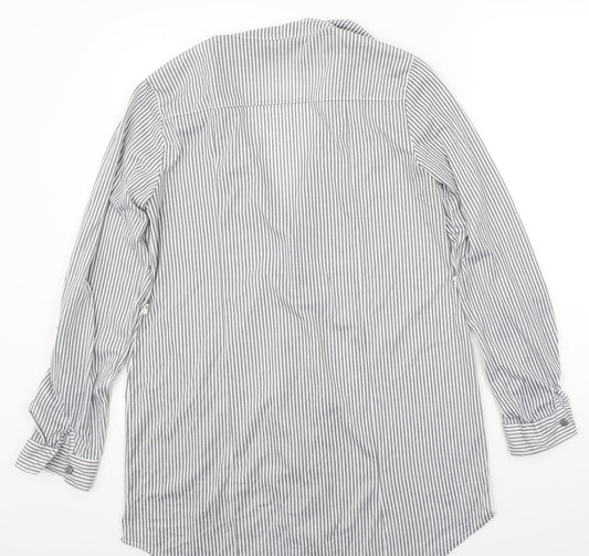 Pasport Womens Grey Striped  Basic Button-Up Size L