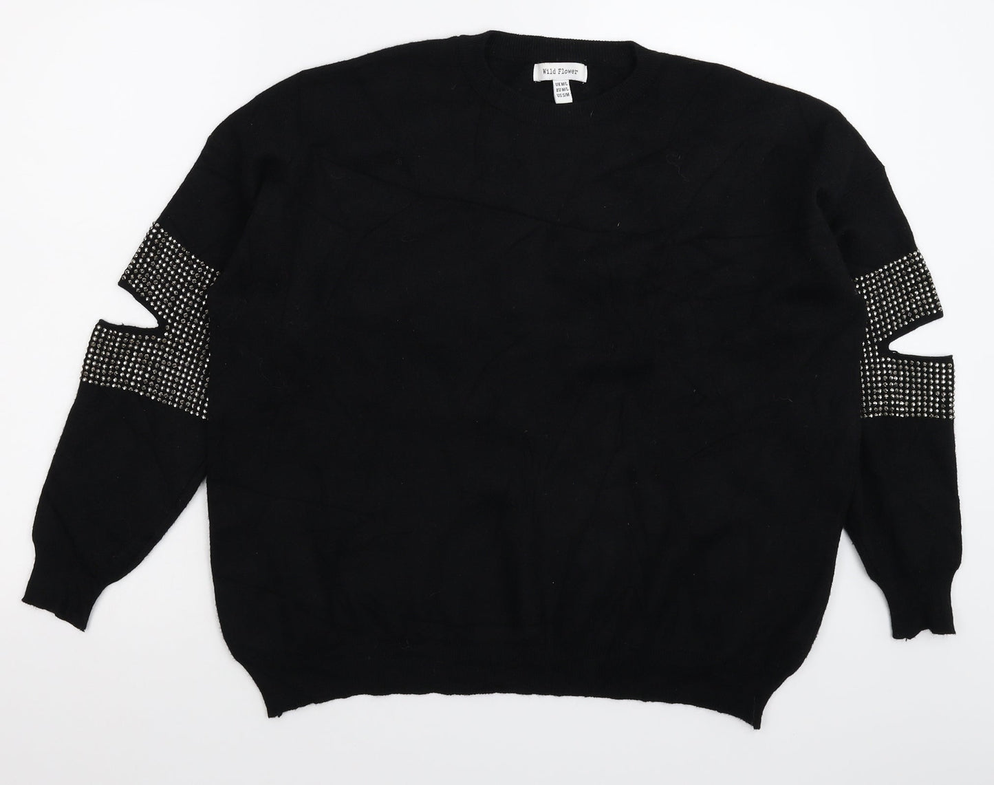 Wild Flower Womens Black  Knit Pullover Jumper Size L