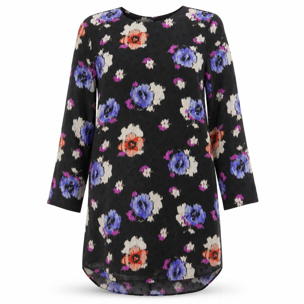 Topshop Womens Black Floral Satin Shirt Dress  Size 8
