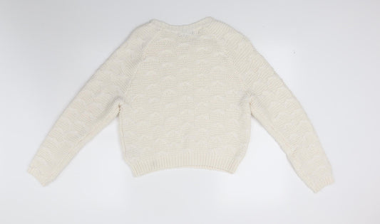 New Look Womens White  Knit Pullover Jumper Size 10