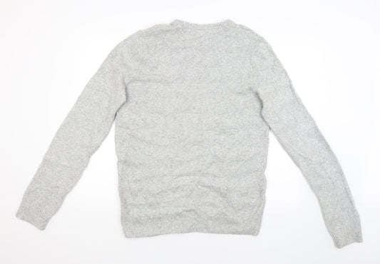 M&S Mens Grey Striped  Pullover Jumper Size L