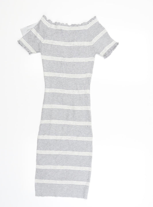 voyelles Womens Grey Striped  Jumper Dress  Size S