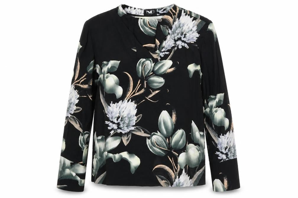 NU Womens Gold Floral  Basic Blouse Size L
