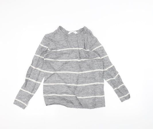 H&M Girls Grey Striped  Pullover Jumper Size 9-10 Years