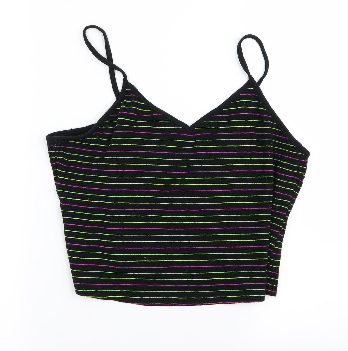 Preworn Womens Green Striped  Cropped Tank Size L