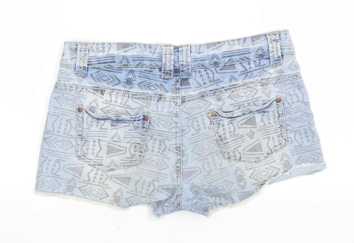 Denim co Womens Blue Argyle/Diamond Denim Cut-Off Shorts Size 8