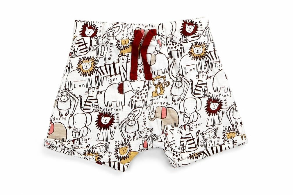 Front view of Asda George boys’ white animal print capri trousers, size 9-12, months - shorts