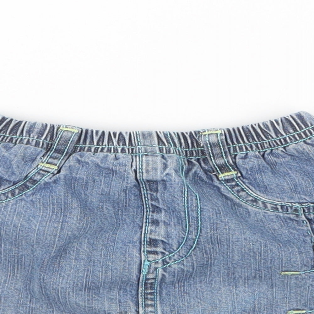 Close-up detail of Dudu girls’ blue denim a-line skirt, size 12, months