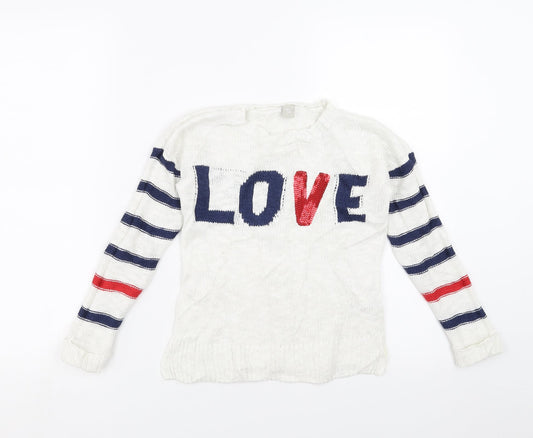 Sainsburys Girls White   Pullover Jumper Size 7 Years  - love