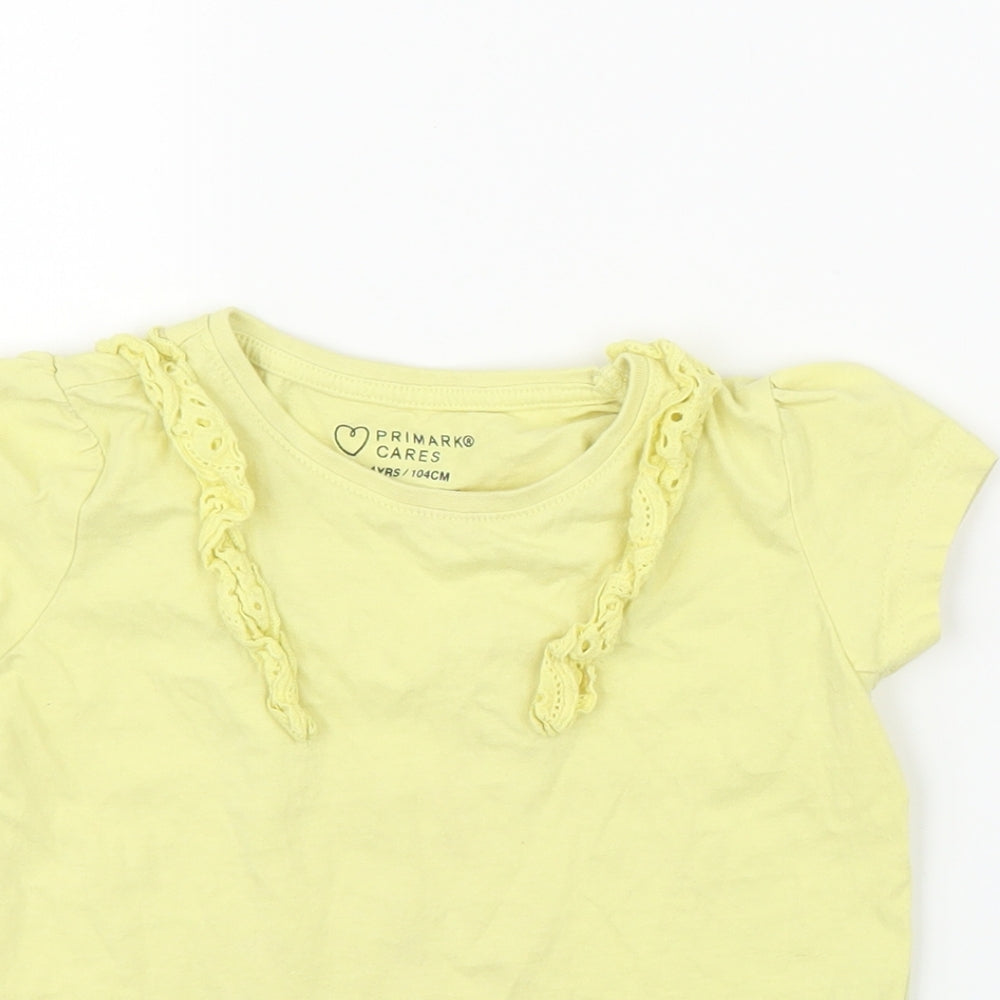 Primark Girls Yellow   Basic T-Shirt Size 3-4 Years