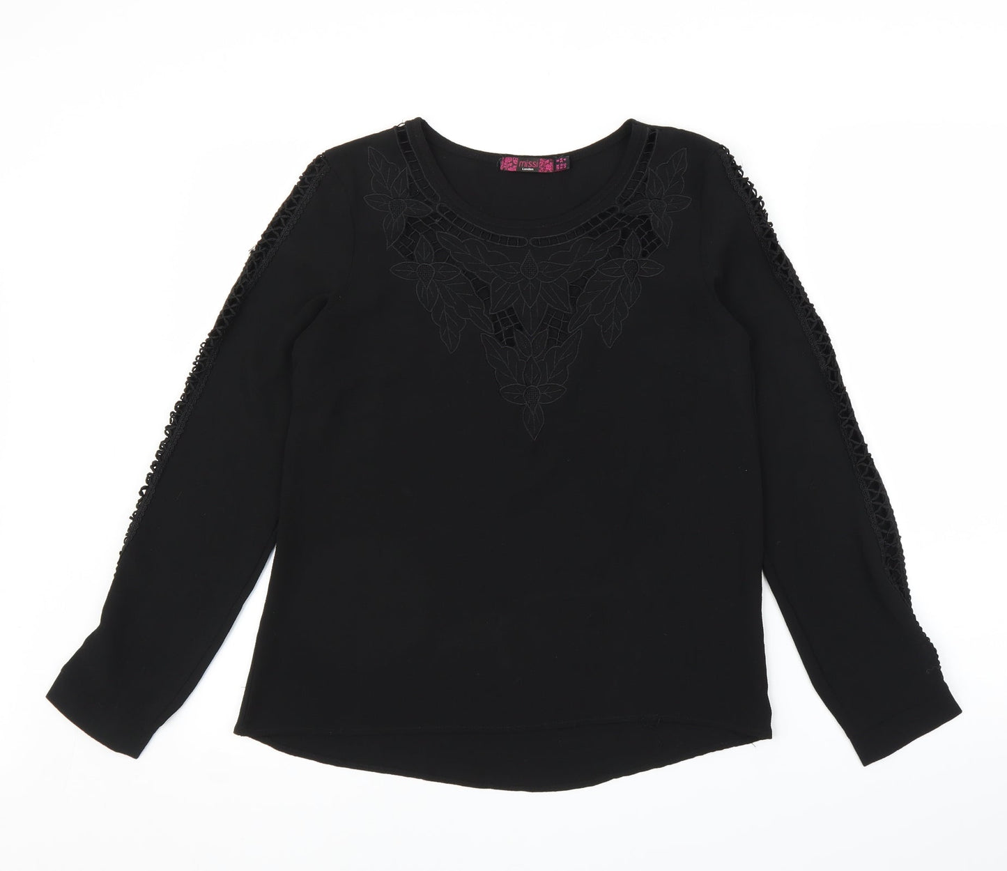 Missi Womens Black Floral  Basic Blouse Size 8
