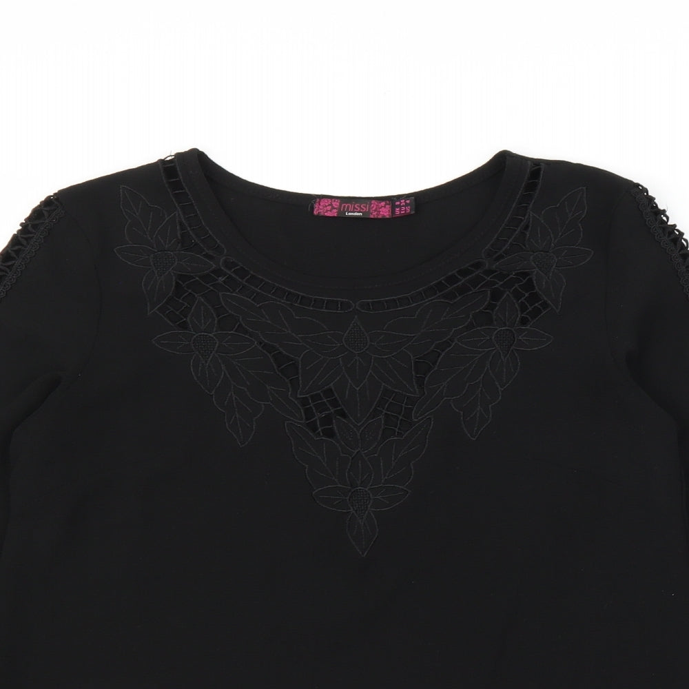 Missi Womens Black Floral  Basic Blouse Size 8