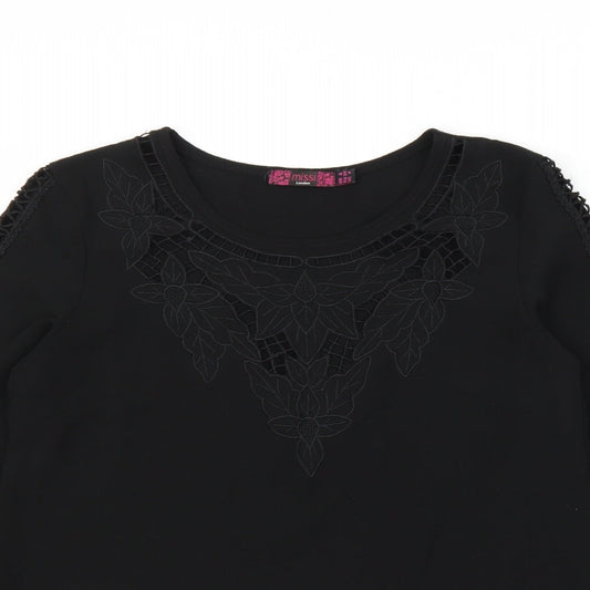 Missi Womens Black Floral  Basic Blouse Size 8