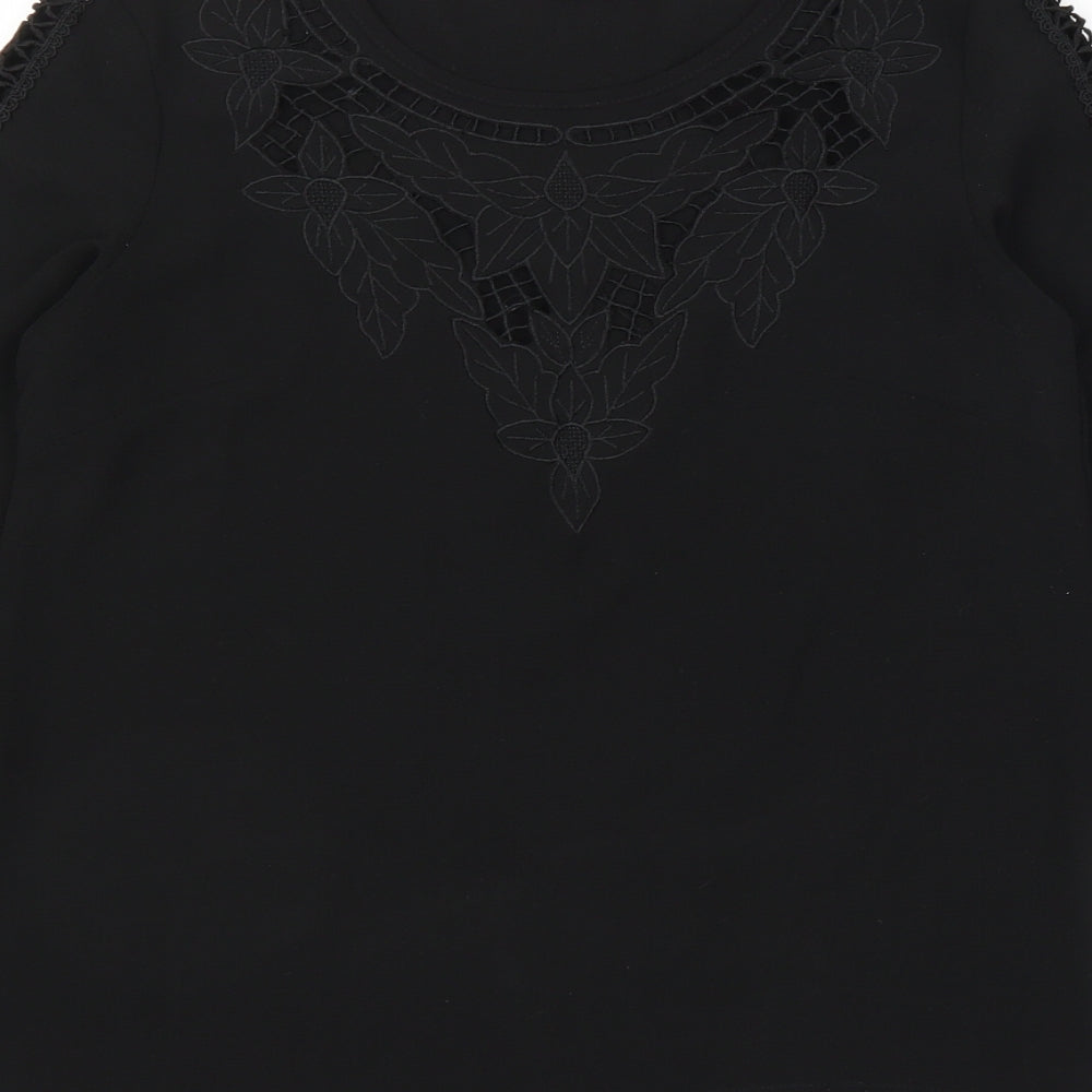 Missi Womens Black Floral  Basic Blouse Size 8