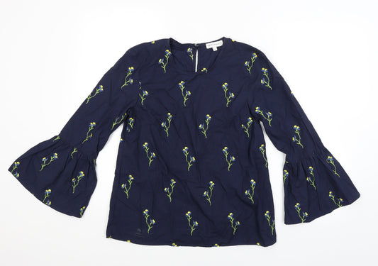 Warehouse Womens Blue Floral  Basic Blouse Size 8