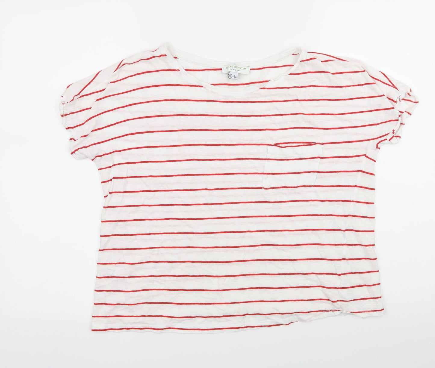New Look Womens White Striped Jersey Basic T-Shirt Size 8