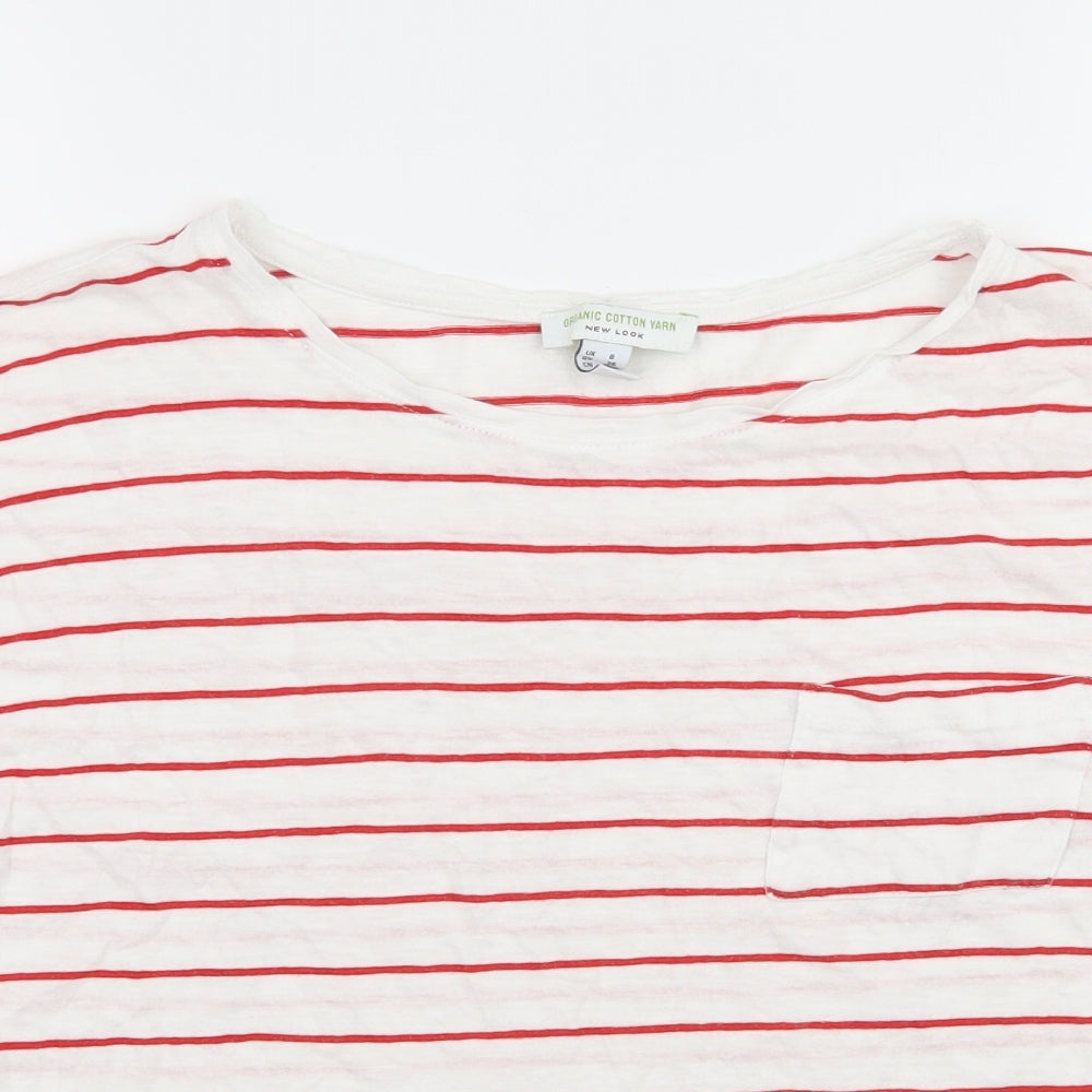 New Look Womens White Striped Jersey Basic T-Shirt Size 8