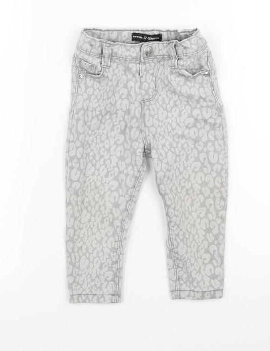Denim & Co. Girls Grey Animal Print Denim Capri Jeans Size 12-18 Months