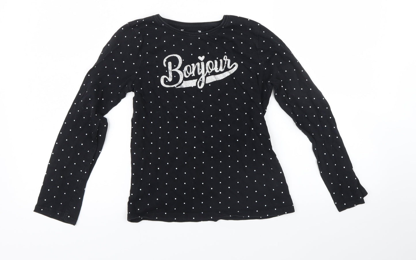 Primark Girls Black Spotted  Basic T-Shirt Size 9-10 Years  - french
