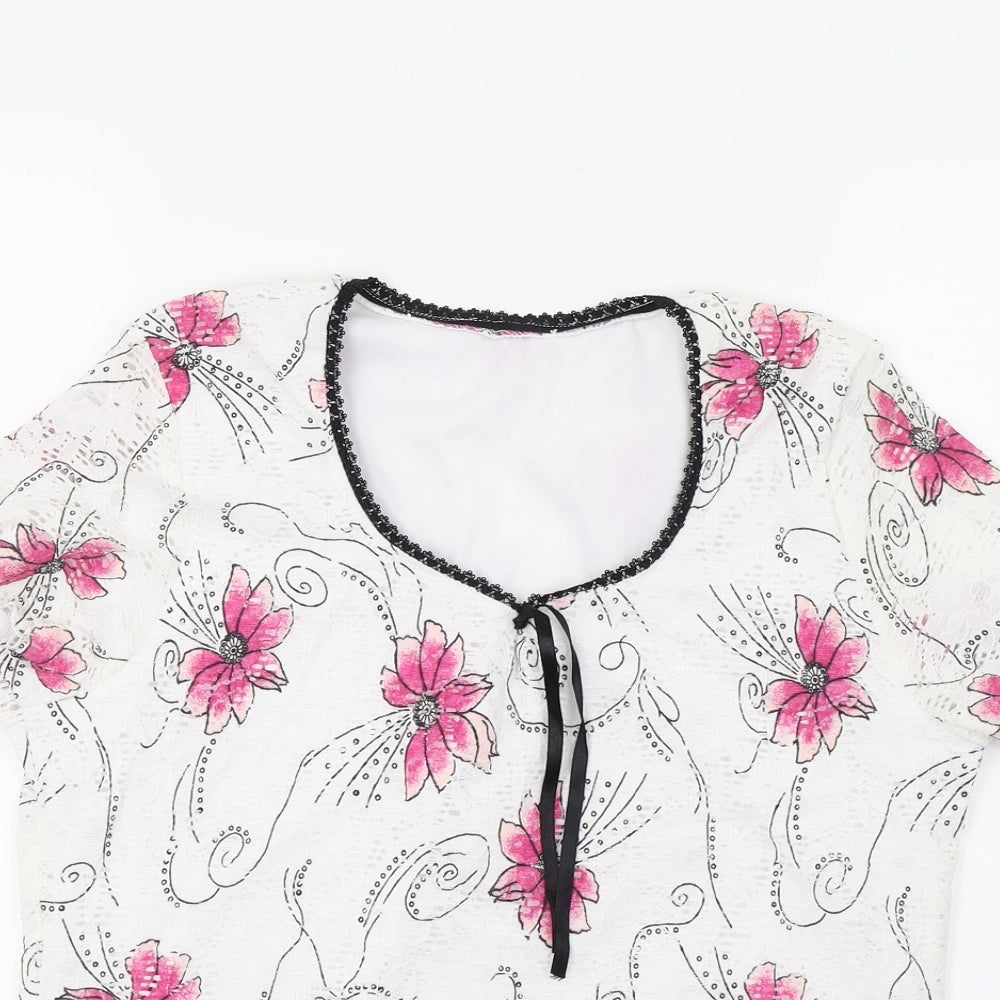 Preworn Womens White Floral  Basic Blouse Size M