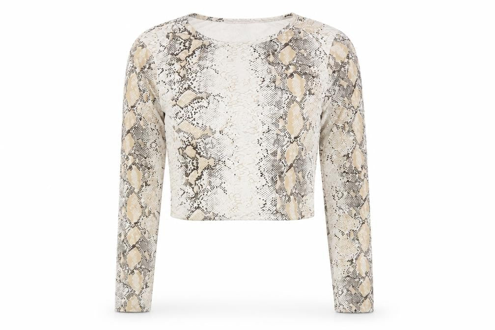 PRETTYLITTLETHING Womens White Animal Print  Cropped T-Shirt Size 10