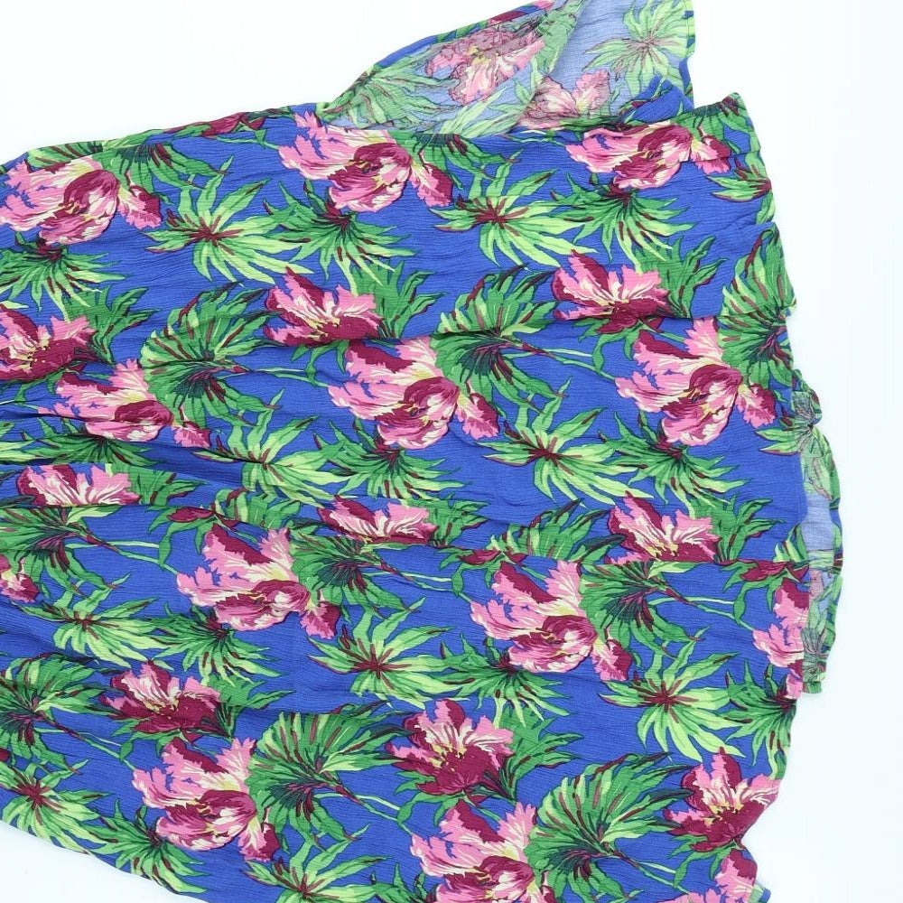 Topshop Womens Blue Floral  Flare Skirt Size 8