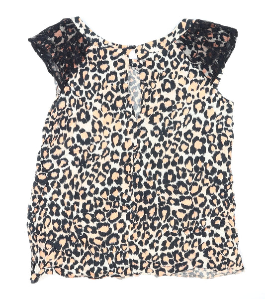 Blue Chameleon Womens Orange Animal Print  Basic Blouse Size 14  - Lace shoulder