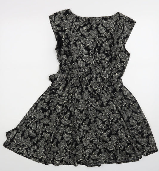 Snow Traffic Womens Black Floral  A-Line  Size S