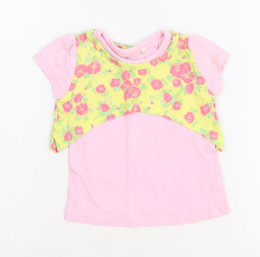 George Girls Pink Floral  Basic T-Shirt Size 6-9 Months