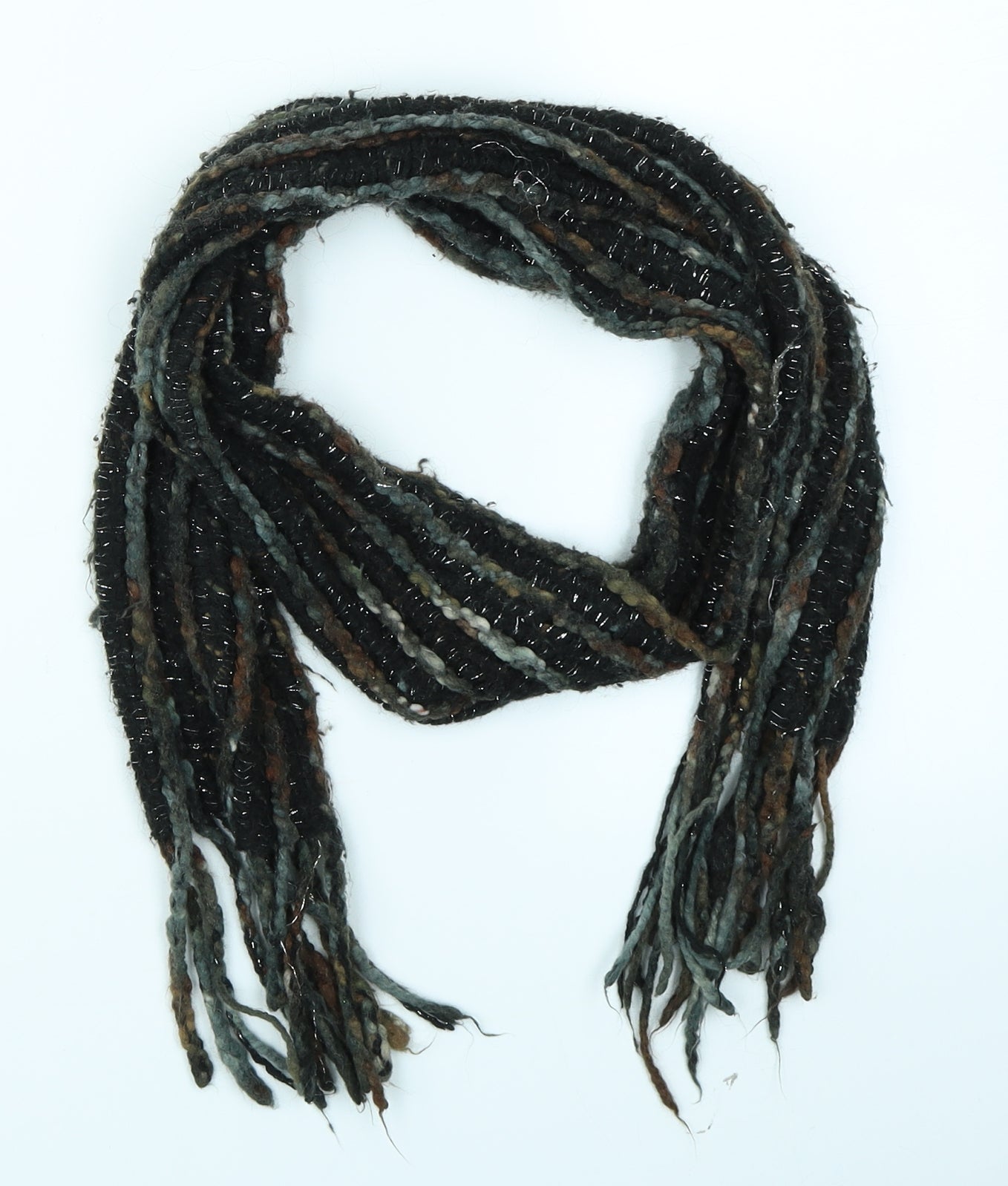 Preworn Womens Black Striped Knit  Scarf