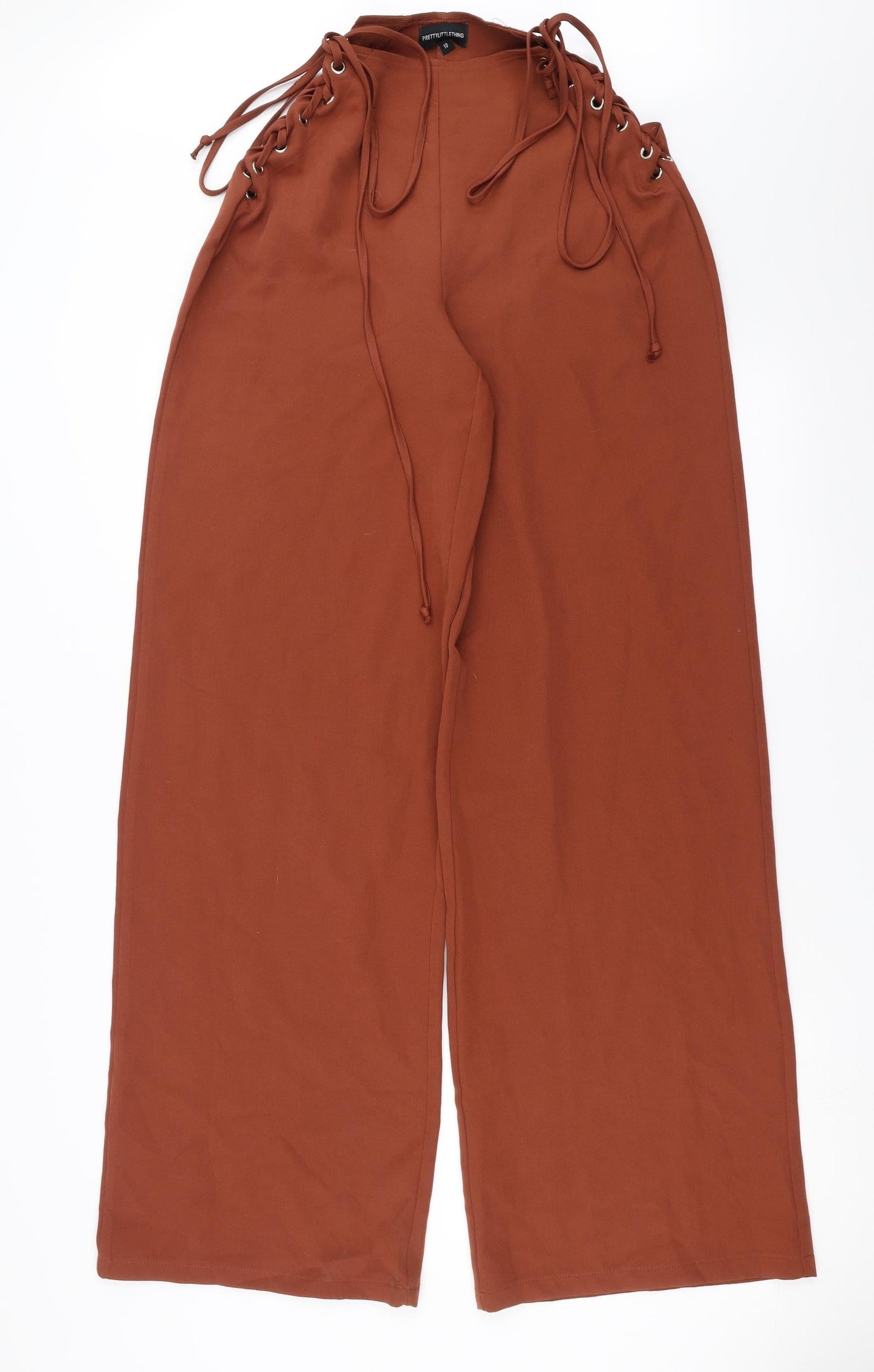 PRETTYLITTLETHING Womens Brown   Trousers  Size 10 L34 in - tie side detail