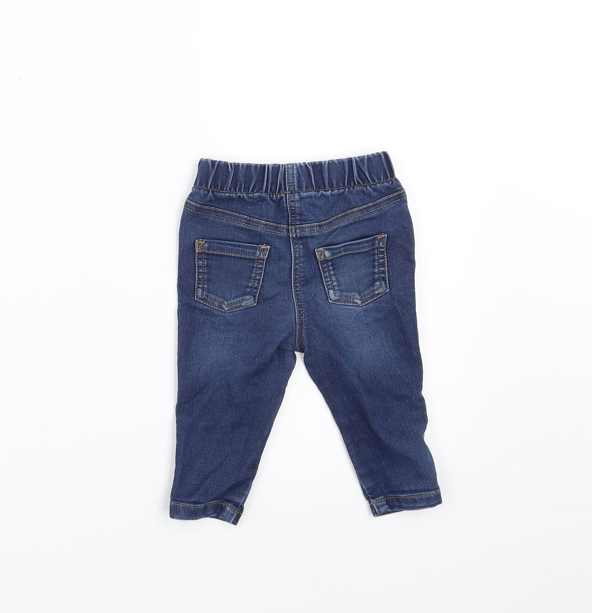 Back view of Matalan girls’ blue denim jeans, size 6-9, months