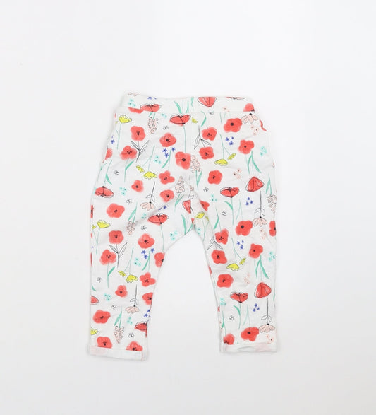 Nutmeg Girls White Floral  Jogger Trousers Size 6-9 Months