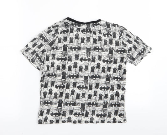 Batman Boys White Geometric  Basic T-Shirt Size 9-10 Years