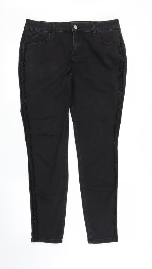 B. You Womens Black  Denim Skinny Jeans Size 14 L26 in