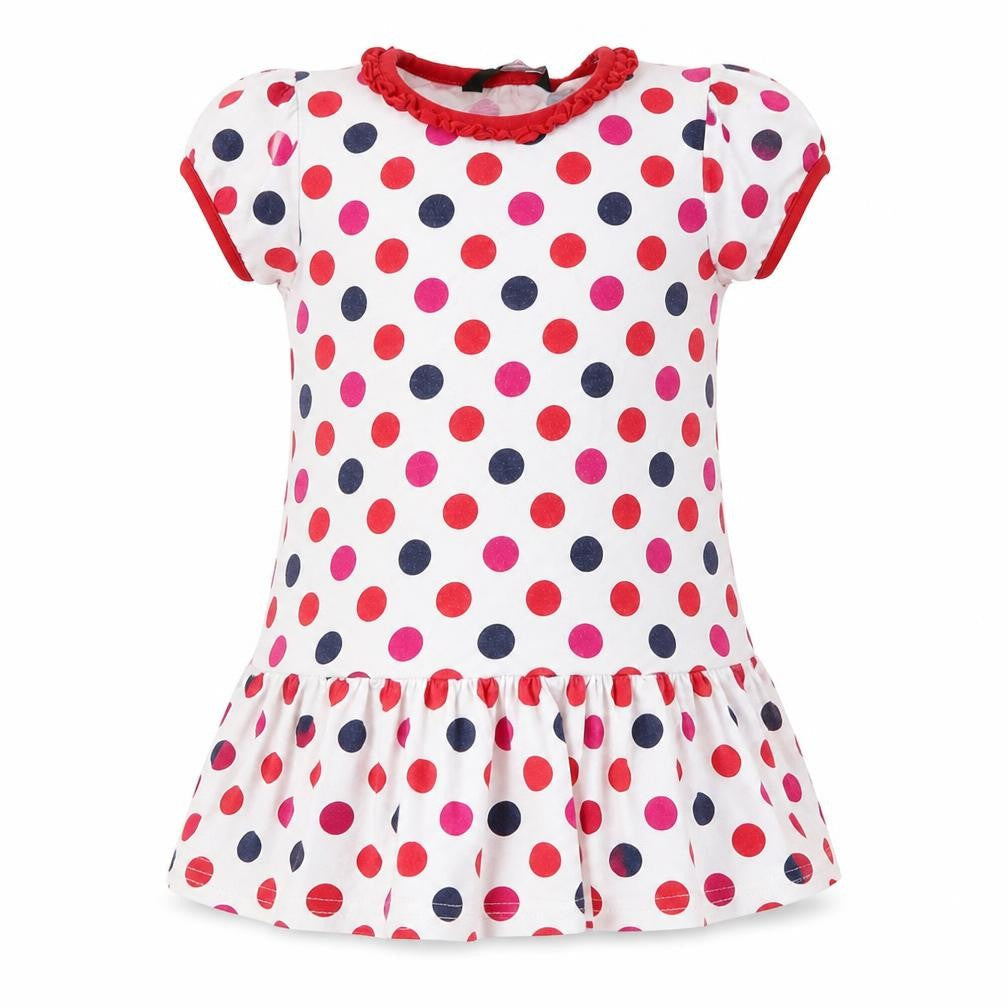 Front view of George girls’ red polka dot skater dress, size 18-24, months - blue