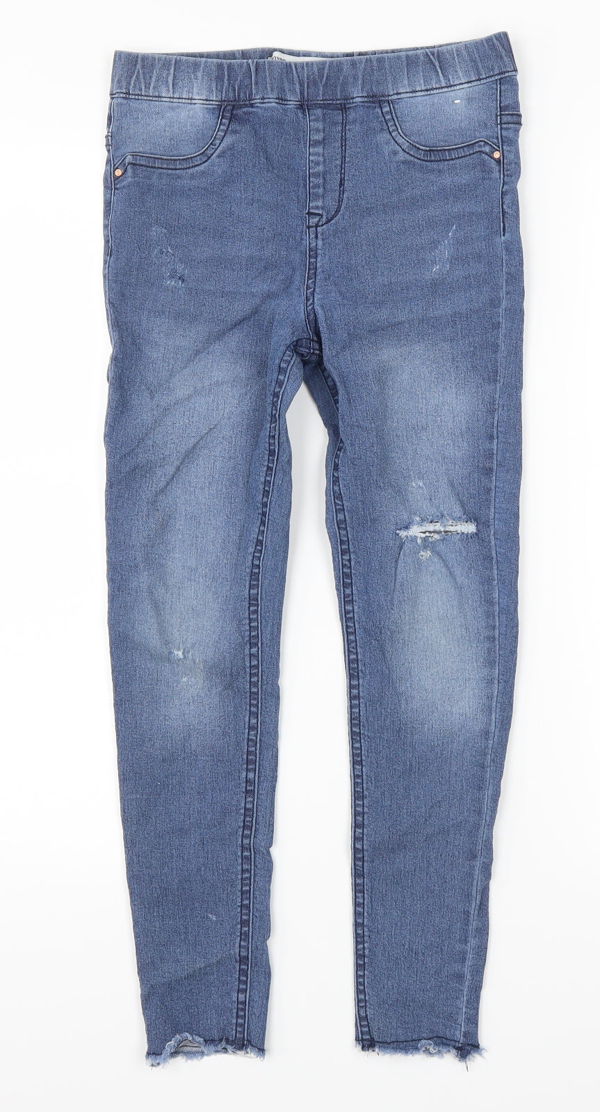 Additional front view of Denim Co girls’ blue denim jegging jeans, size 9-10, years - distressed look