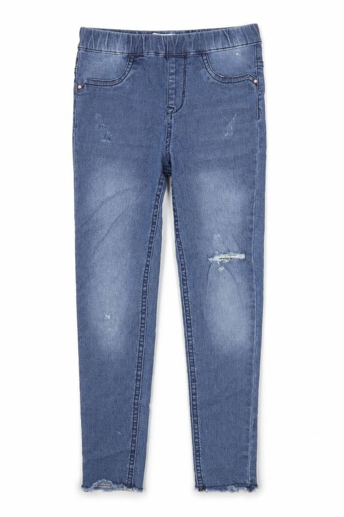 Front view of Denim Co girls’ blue denim jegging jeans, size 9-10, years - distressed look