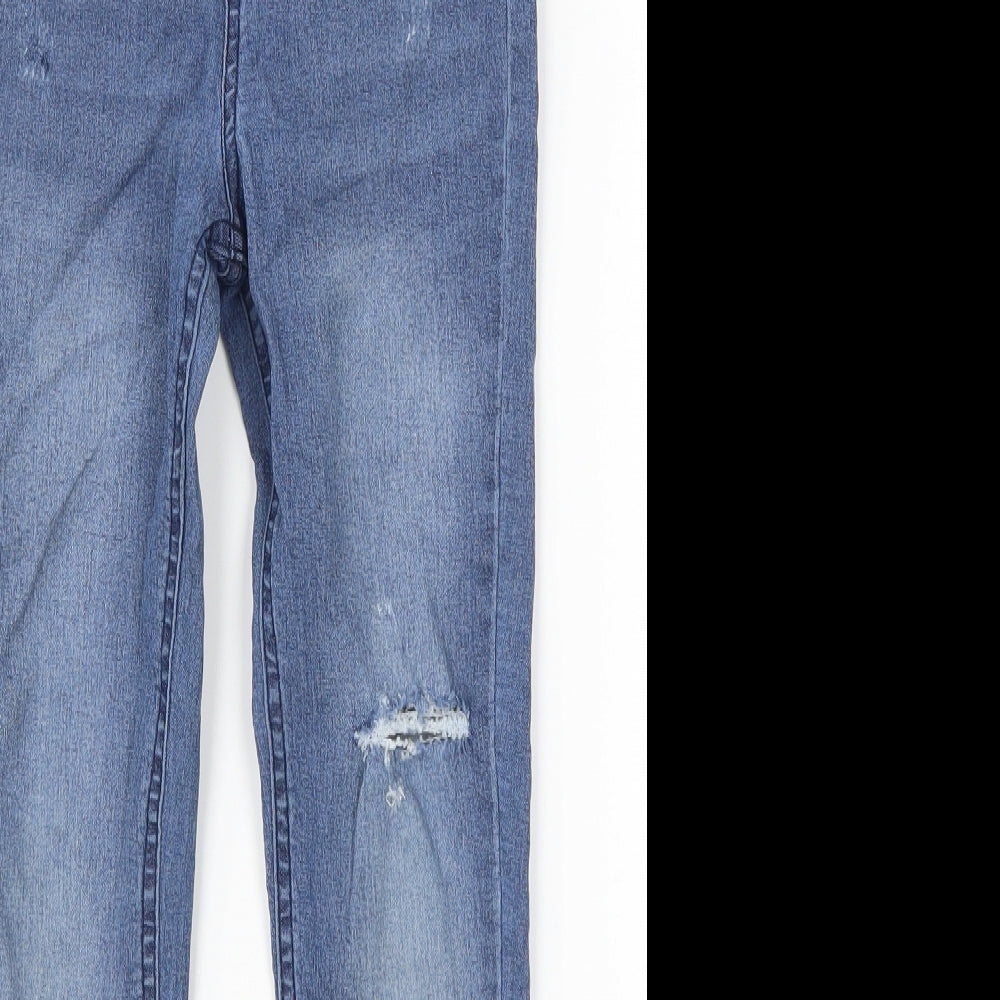 Close-up detail of Denim Co girls’ blue denim jegging jeans, size 9-10, years - distressed look