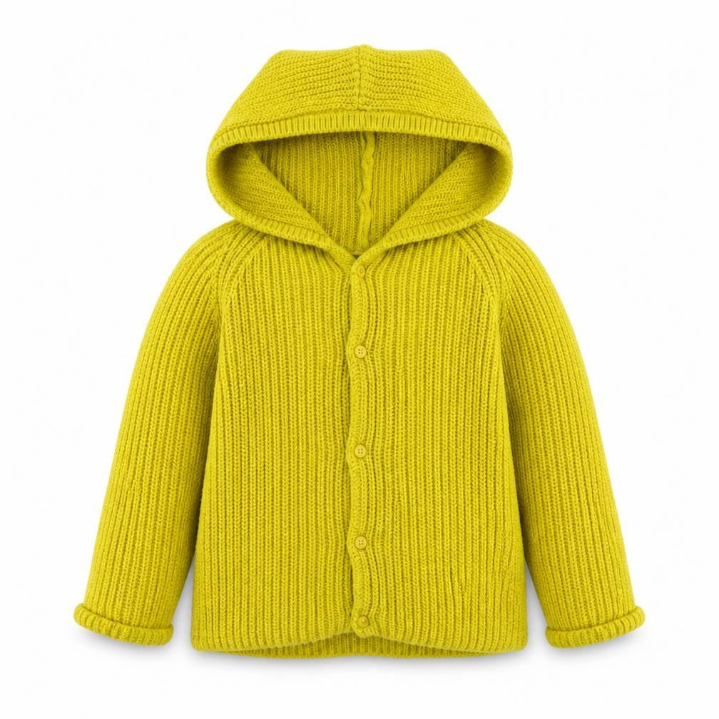 Front view of Next girls’ yellow cardigan jumper, size 12-18, months