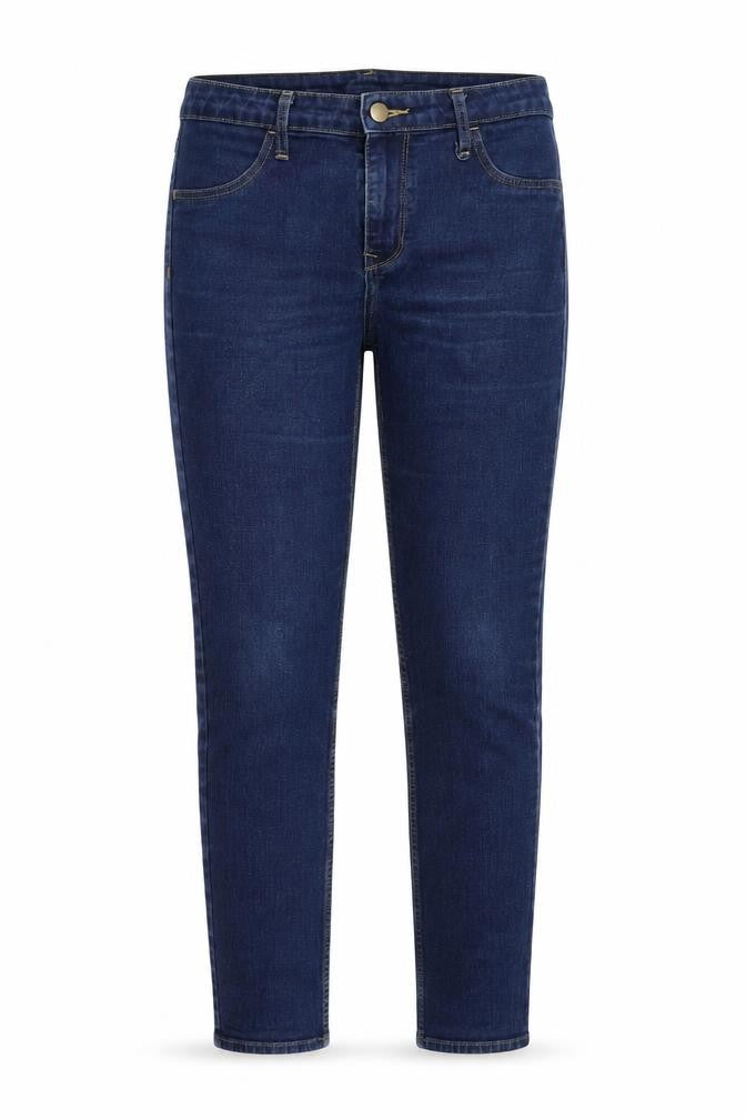Front view of denim women’s blue skinny jeans, size UK 30, in, 27-inch leg