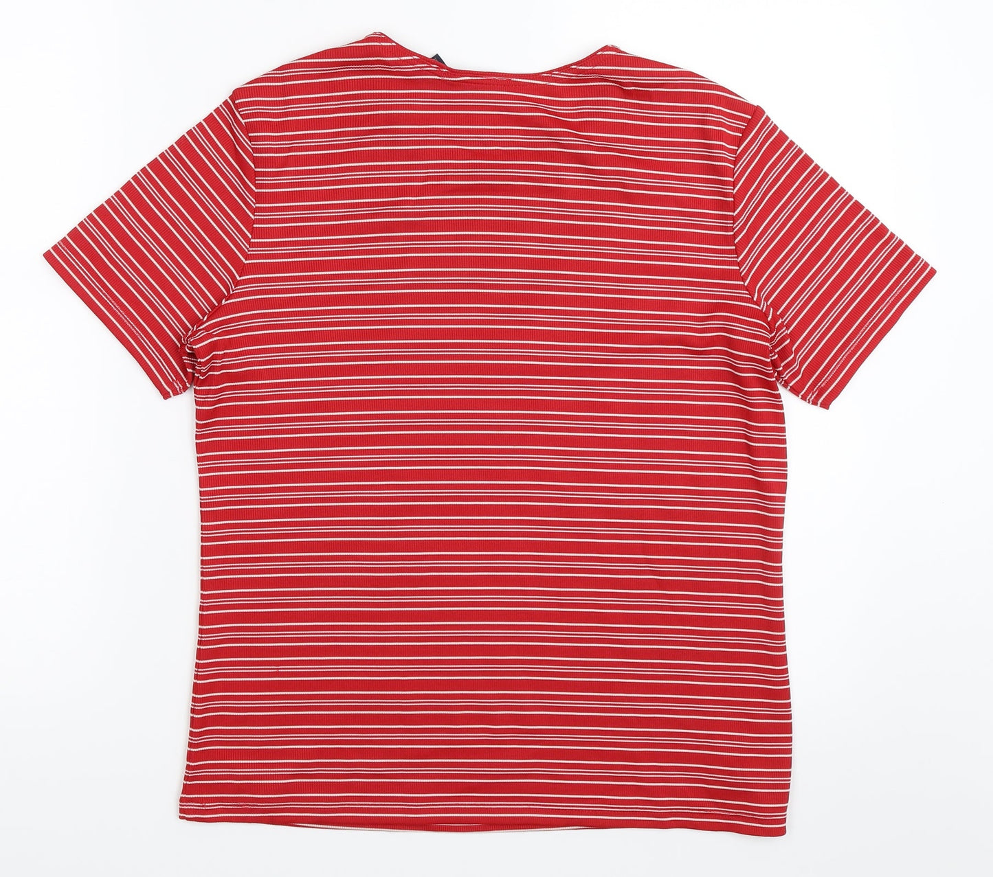 Laura Scott Womens Red Striped  Basic T-Shirt Size S