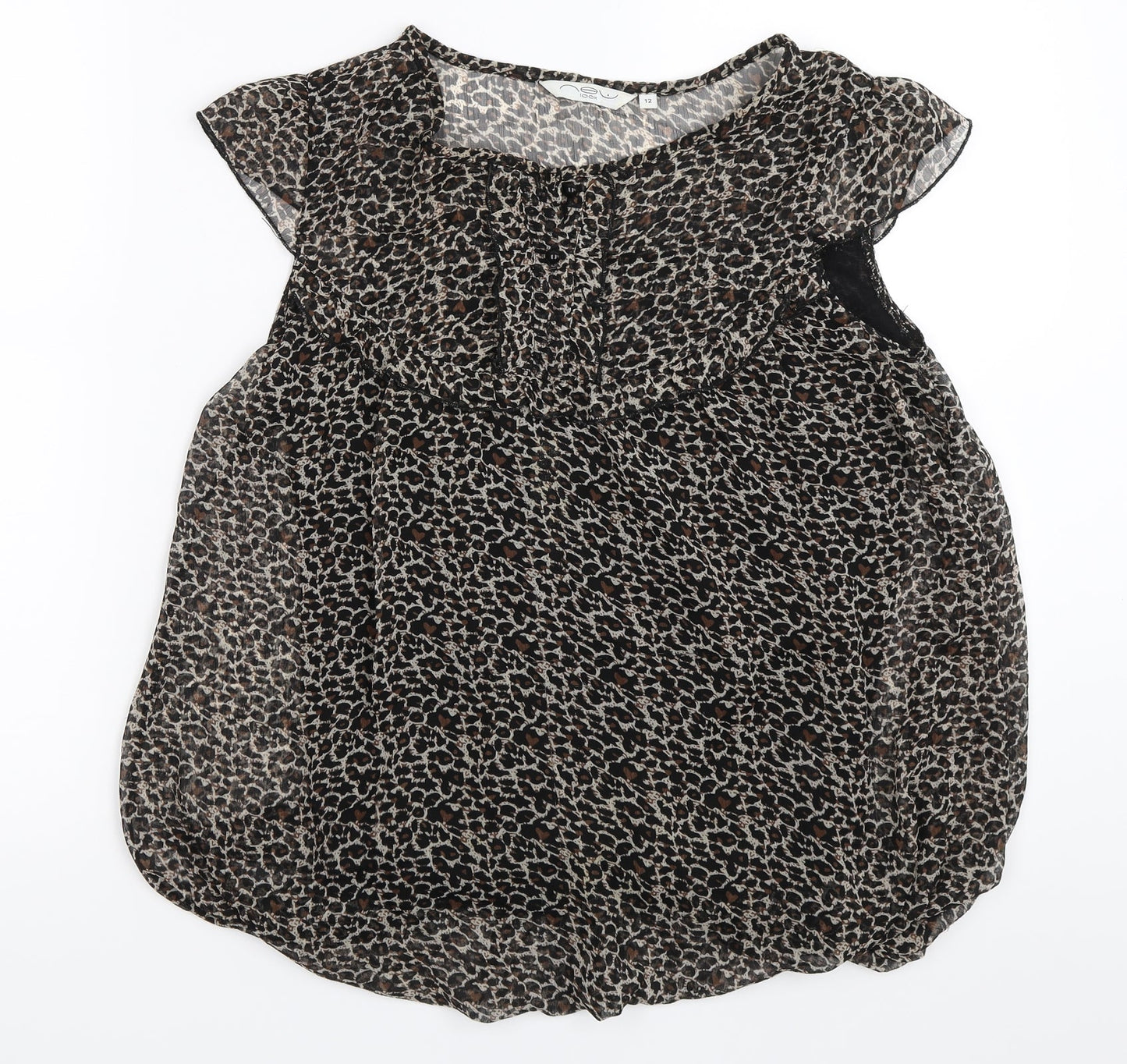 New Look Womens Black Animal Print  Basic Blouse Size 12