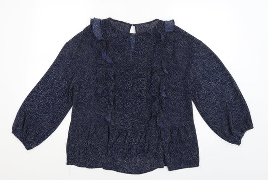 H&M Womens Blue Polka Dot  Basic Blouse Size 12