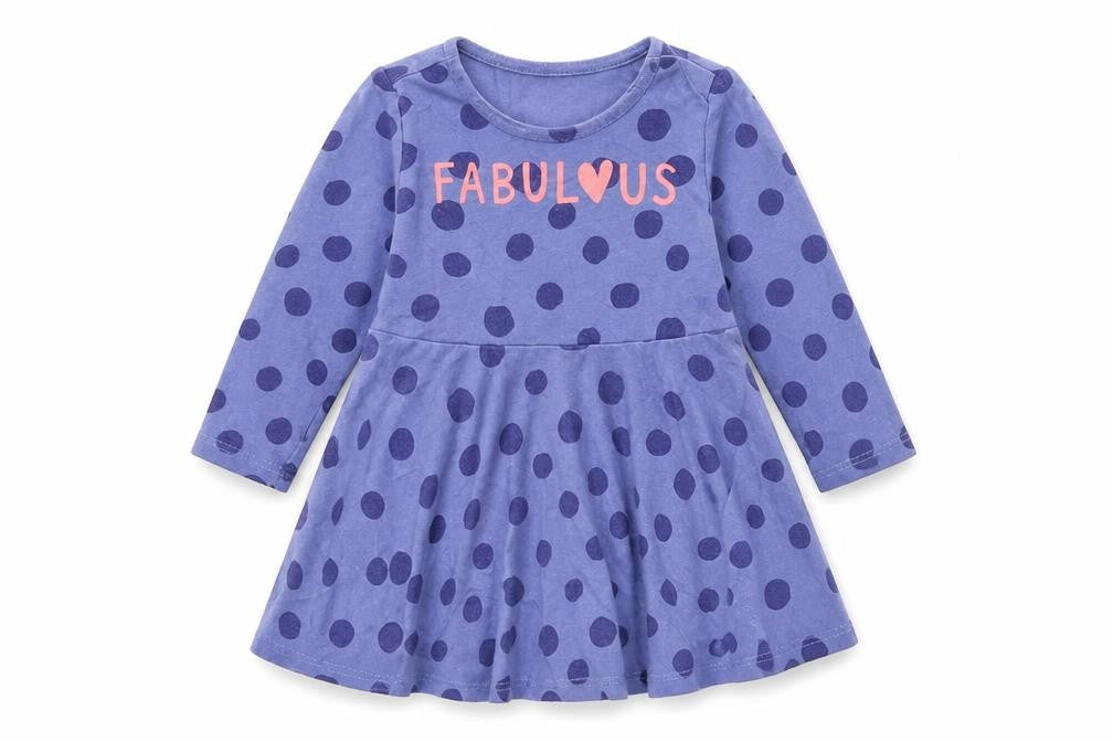 Front view of H&M Baby Blue Polka Dot T-Shirt Dress, size 6-9, Months