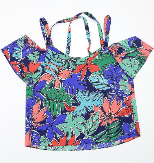 Papaya Womens Blue Floral  Basic Blouse Size 14