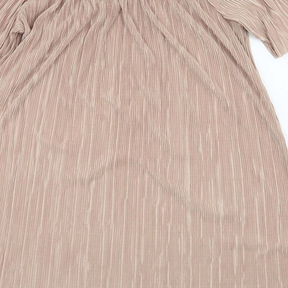 Boohoo Womens Pink  Satin Basic Blouse Size L  - Fine Pleated